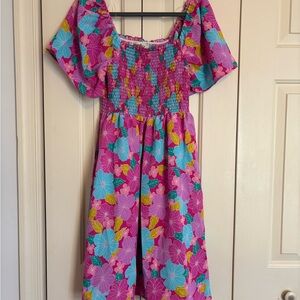 Pink Floral Haptics Dress with Pockets